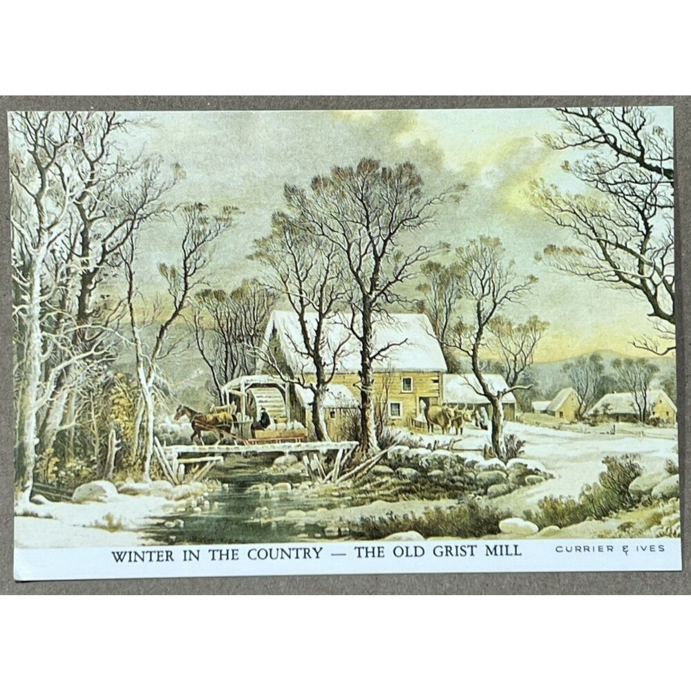 Winter In The Country The Old Grist Mill Currier & Ives - Vintage Postcard